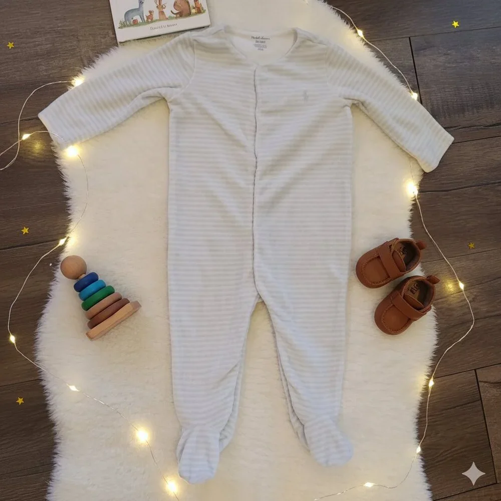 Ralph Lauren Baby Fleece Footed Sleeper Striped One Piece Pajama 6M